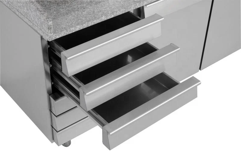 2 двери 6 ящиков Мраморная стеклянная крышка для ресторана приготовления пиццы рабочий стол