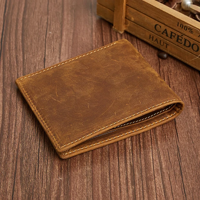 
guangzhou factory wholesale LOGO custom crazy horse leather wallet men rfid genuine leather mens wallet 