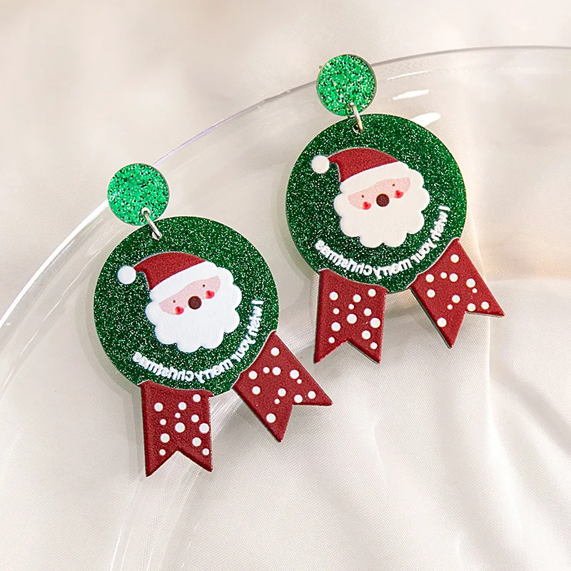 2024 New Fashion Sequin Acrylic Christmas Snowman Santa Dangle Earrings Cartoon Christmas Tree Earrings