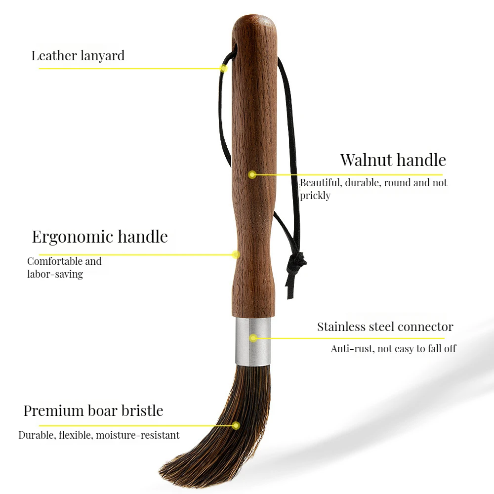 Customized Curved Bamboo Wood Cleaning Brush Detachable Long Handle with Wild Boar Sisal Bristles for Coffee Tableware