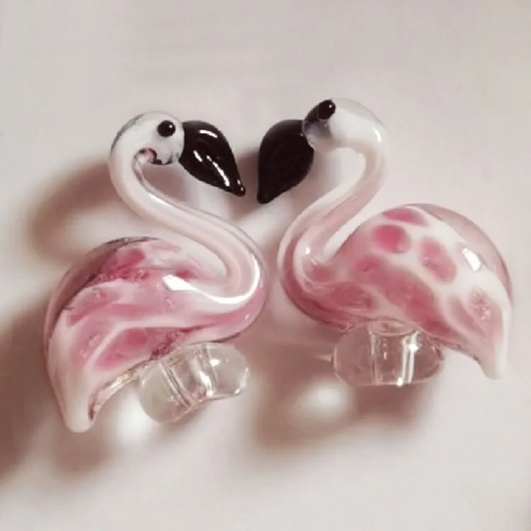 Handcrafted Pink Bird Murano Glass Animal figurine Flamingo Beads for Stainless steel Fruit fork Swizzle stick Stirring rod kit