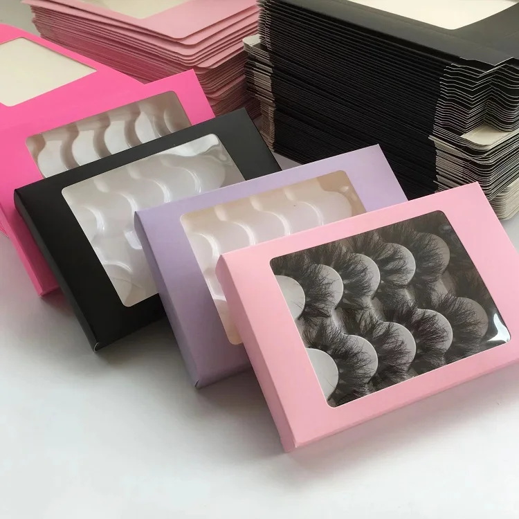 New eyelashes book case custom logo black boxes for mink eyelashes empty 5 pairs pink purple paper lash books