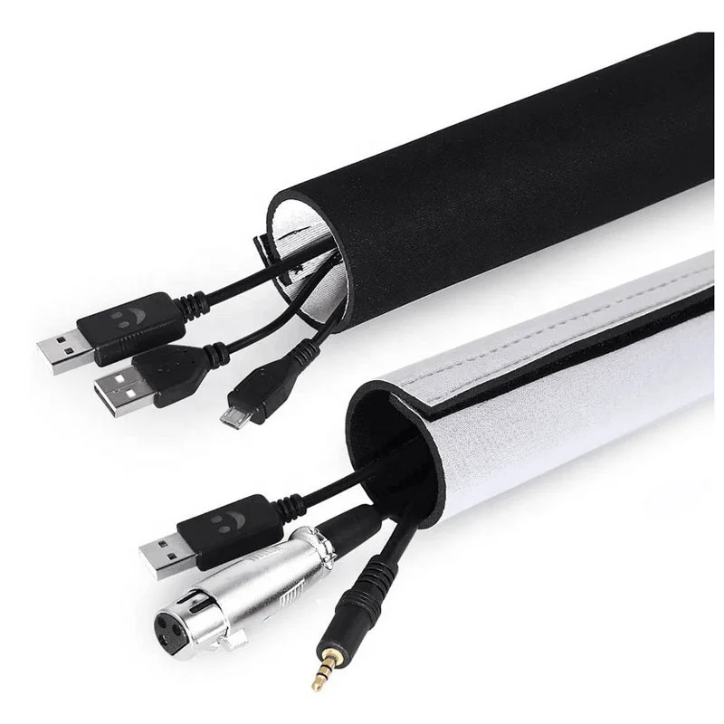 Neoprene Cable Management Sleeves, Cable Organizer Wrap Flexible Cord Cover Wire Hider Black & White Kootek 236' (2 X 118')