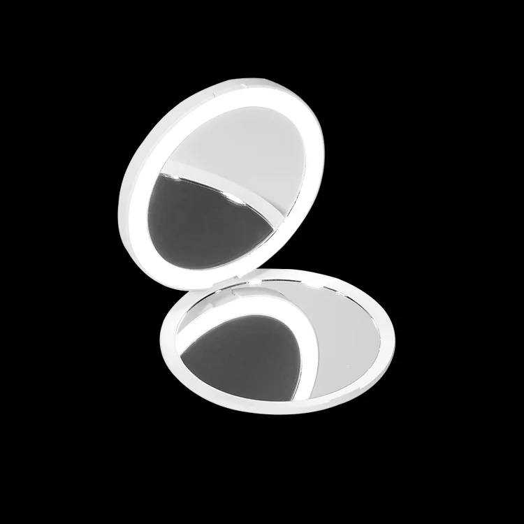 Portable Cosmetic Beauty Round Foldable Double Sides Lighted Travel Custom Logo Led Mini Pocket Makeup Mirror With Lights