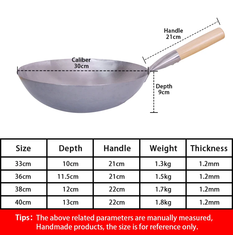 
Large China Traditional Handmade Wok Old-Fashioned Iron Frying Woks Uncoating Non-Stick Gas Pot 