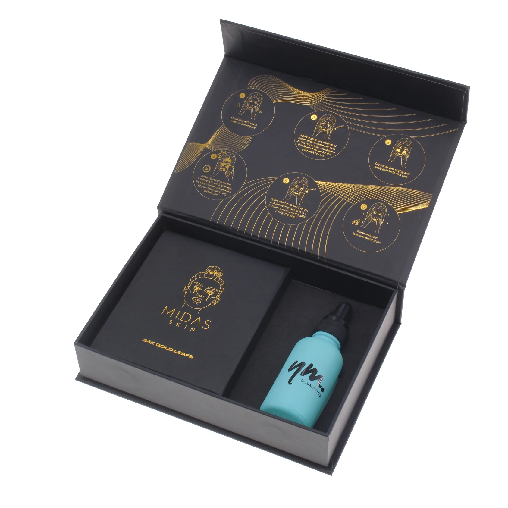 Custom Printing Eco Friendly Black Cosmetic Packaging box with Magnet closure Rigid Paper Box With EVA inserts