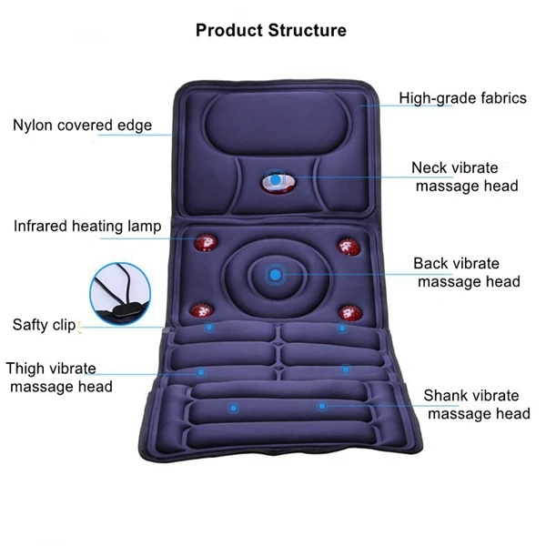 Electric Vibrating Massage Mattress Bed Cushion Body Pad Heat Therapy Infrared
