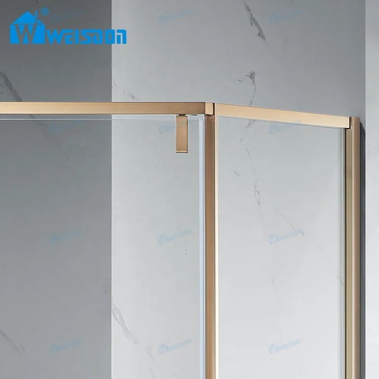 Weisdon Wholesale 304 Stainless Steel Gold Shower Room Diamond Framed Tempered Glass Shower Door