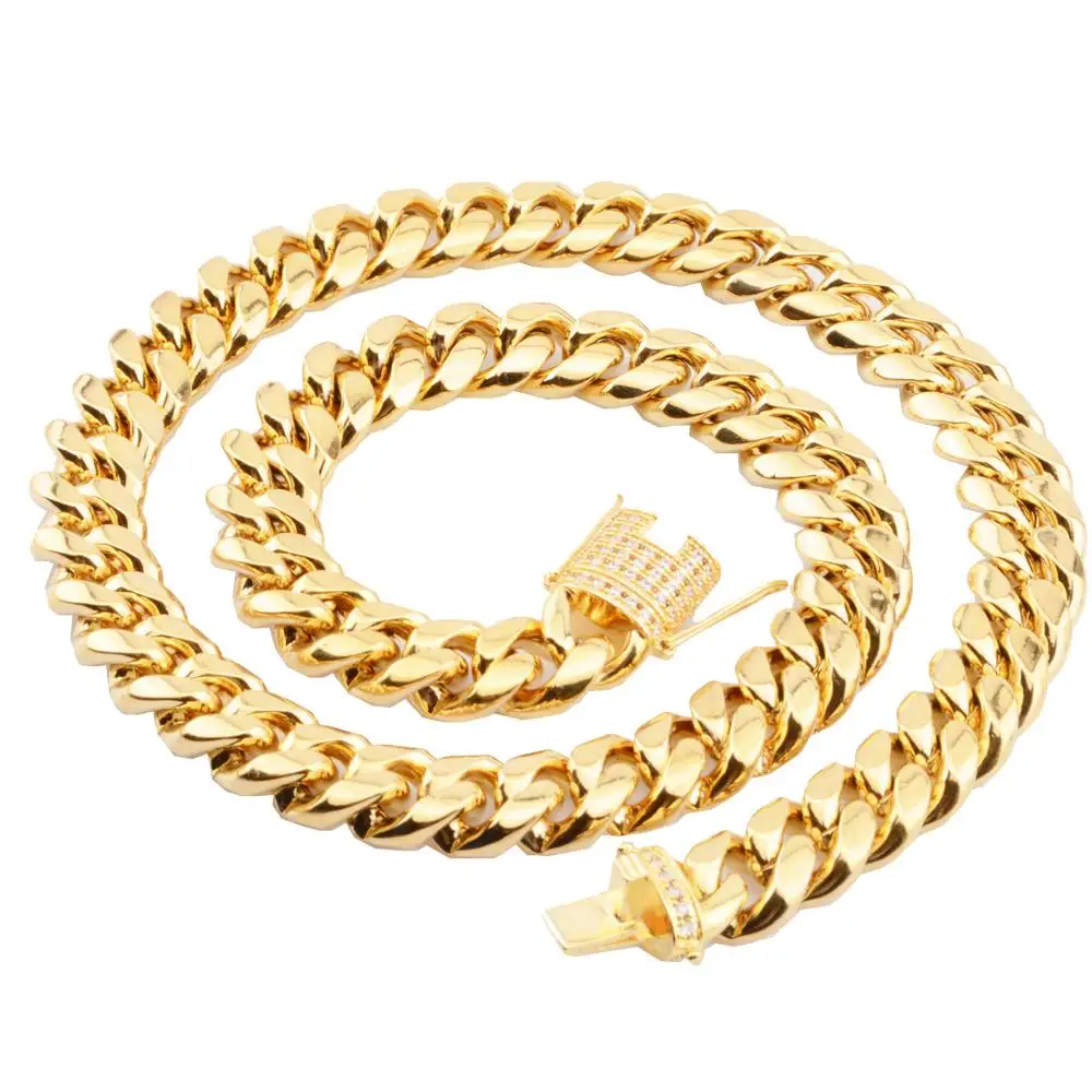 Wholesale Miami Cuban Link Chain Hip Hop Necklace Jewelry Big Thick Chain Gold Curb Cuban Link Box Chain 18mm Miami Necklace