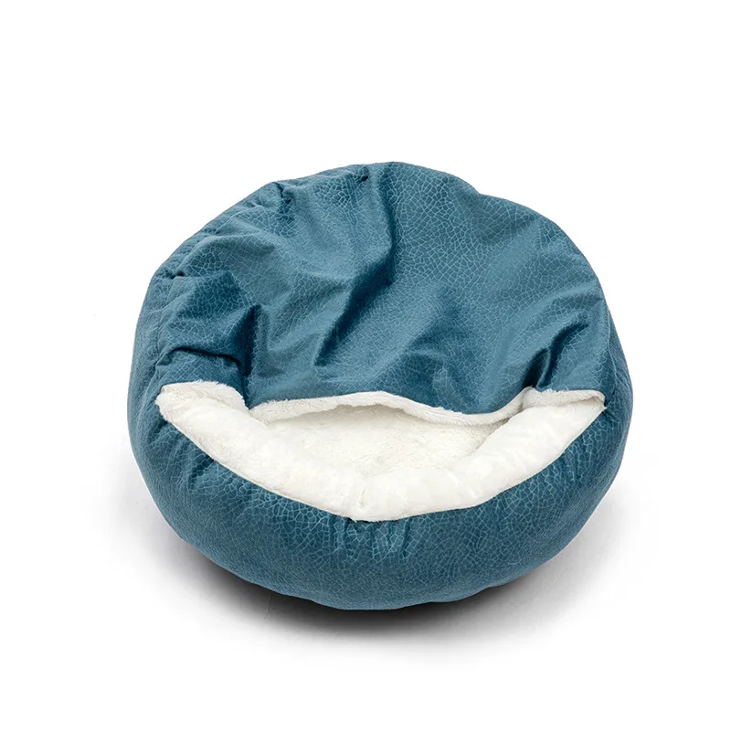 Faux Fur Shell Semi-Enclosed Cat Dog Bed Warm Round Fluffy Plush Pet Bed For Indoor Cats