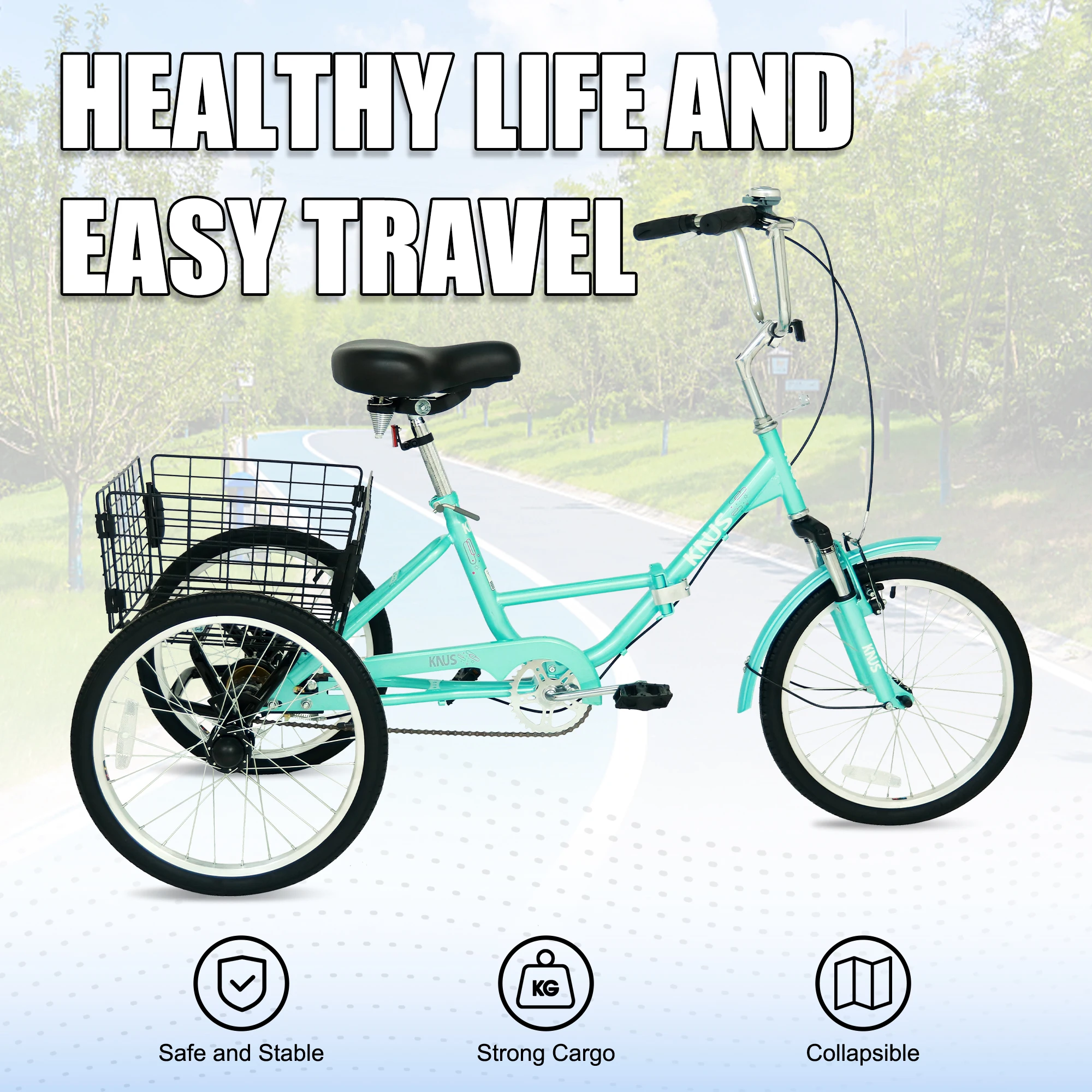 Adult Tricycle Trikes,3-Wheel Bikes,20 Inch Wheels Cruiser Bicycles with Large Shopping Basket for adults