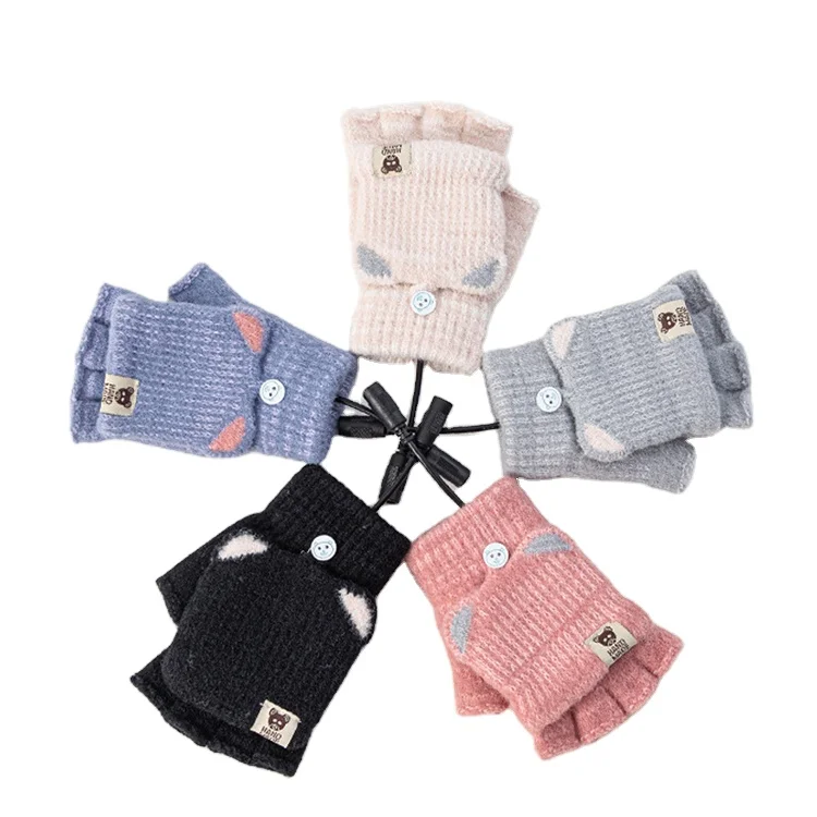 Зимние теплые вязаные перчатки унисекс с зарядкой от