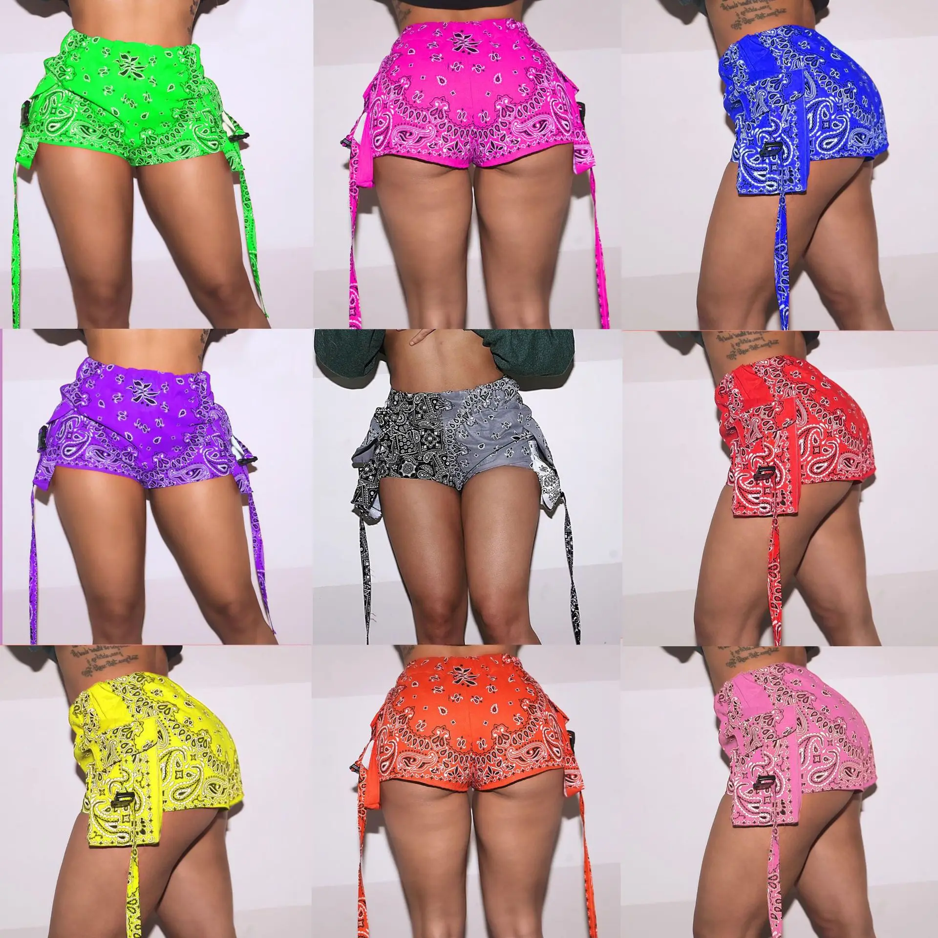 
2021 summer causal high waisted biker shorts sexy elastic waist bandana paisley shorts women 