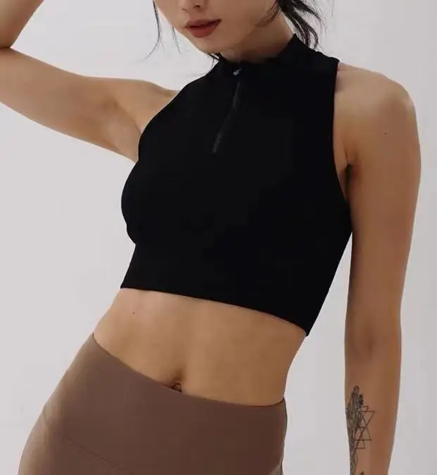 Women OEM Design Gym Sports Active Wear Front Zipped Up High Neck Sports Bra Ladies High Supportive Zipped Up Sports Bra