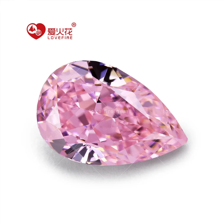 fancy cutting synthetic cz gems light pink pear shape 4k crushed ice cut loose cz cubic zirconia