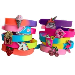 Newest design multi color rhinestone slider charms silicone bracelet wholesale kids charm bracelets