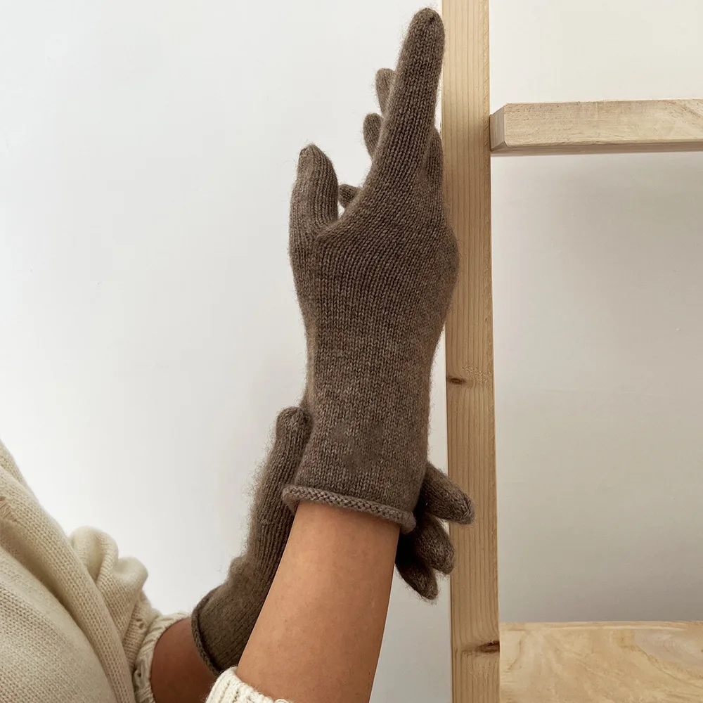Custom Women Outdoor Warm Cashmere Winter Glove Inner Mongolian Manufacturer Wholesale Solid Color Plain Knitted Cashmere Gloves