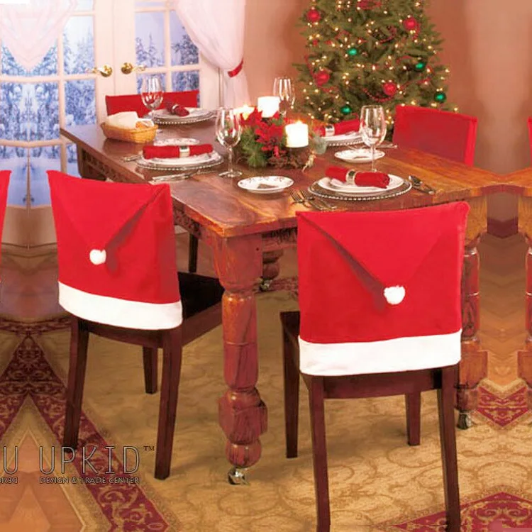 Christmas Chair Covers set of 6 Santa Hat Chair Covers for Dining Room Holiday Christmas Decorations Red