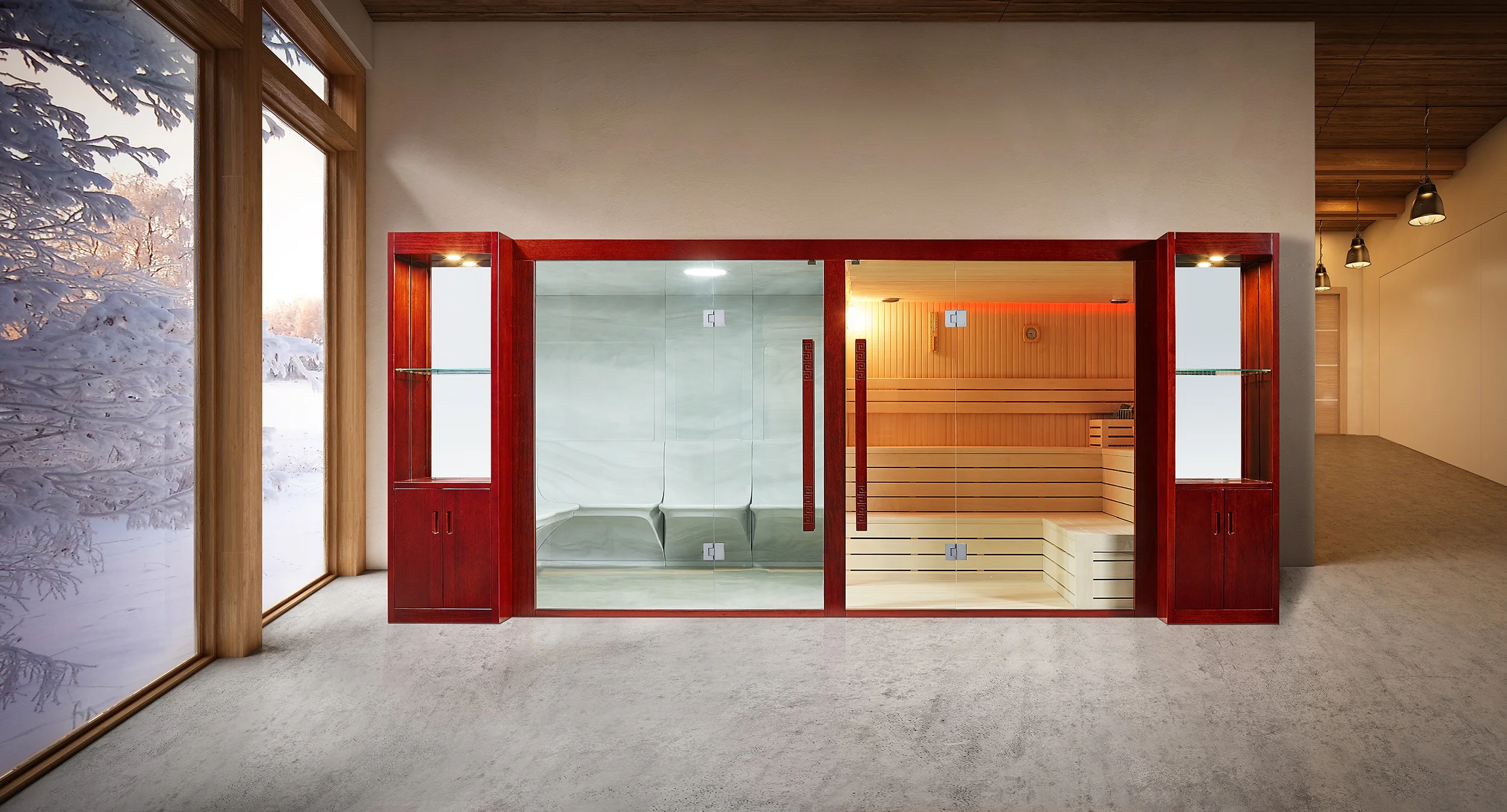 MEXDA 6-8 Person Sauna and Steam Combined Room Red Cedar Hemlock Dry Sauna Cabin and Acrylic Wet Steam House WS-1803