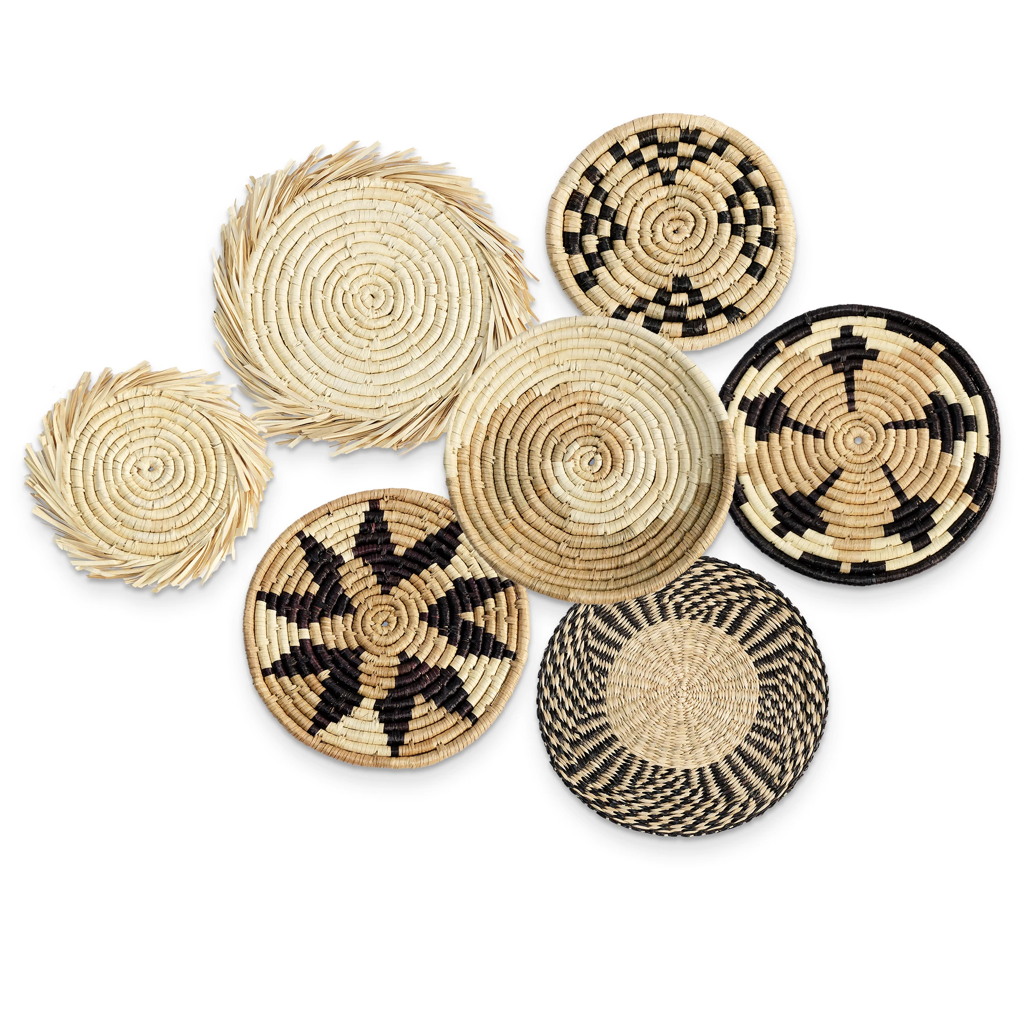 Wall Basket Decor Set of 7 - Hanging Woven Decorative Seagrass - Farmhouse Kitchen Wall Decor Handcrafted & Unique Wicker