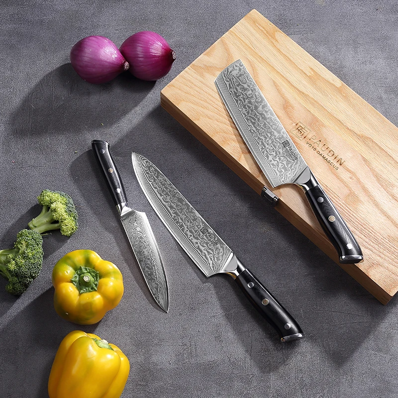 Premium Knives 3PCS Damascus Steel 8/7/5 Inch Kitchen Damascus steel Knife Set Chef Knife Set With G10 Handle