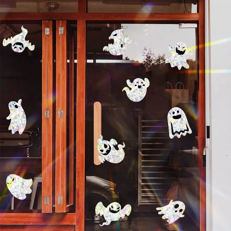 Новые стерео лазерные ослепительные пользовательские Хэллоуин призрак статические стеклянные окна украшения дома декоративные наклейки на