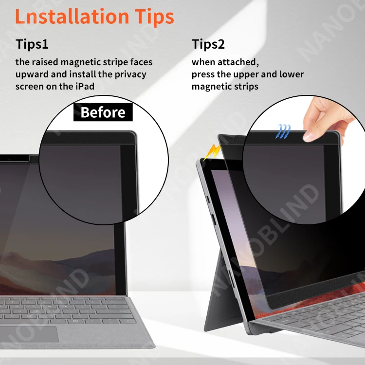 NANOBLIND 360 Degree Anti Spy Magnetic Privacy Screen Protector For Microsoft Surface Pro 4 5 6 7 Anti Blue Light Fast Install