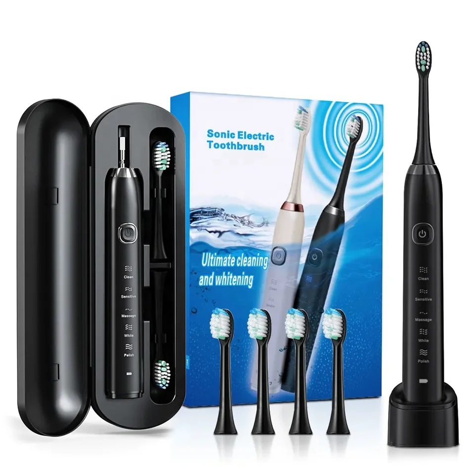 Adult Rechargeable Sonic Electric Toothbrush with 42000 vpm 5 Teeth Cleaning Modes Wireless Travel Tooth Brush with Case