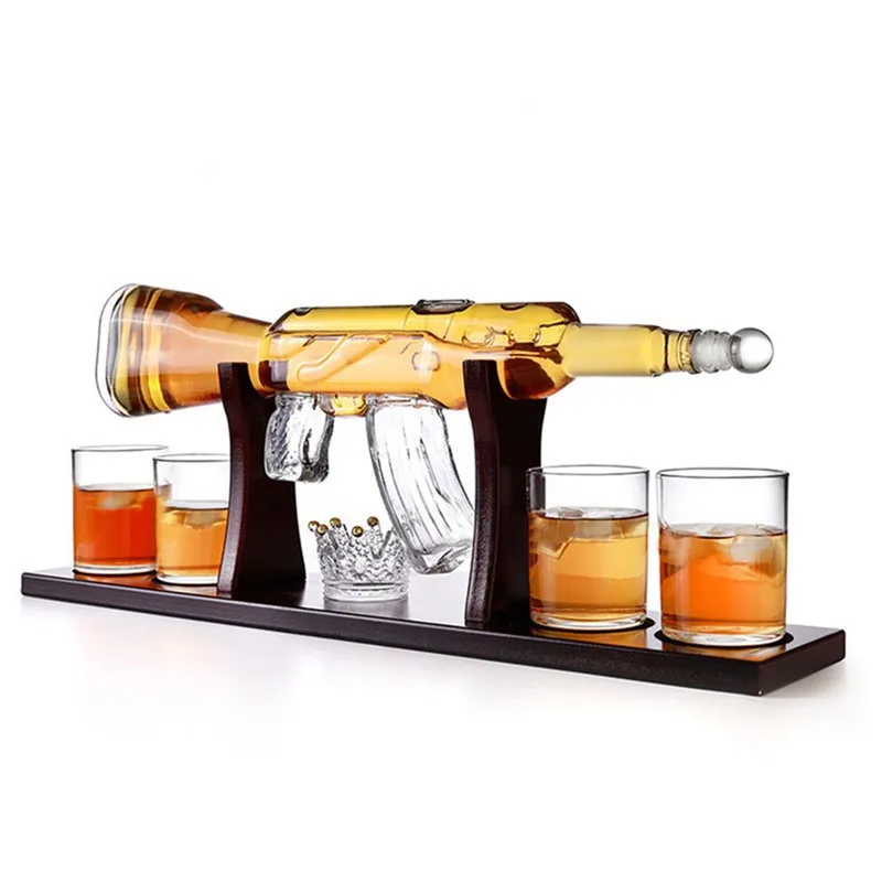 High borosilicate glass wine decanter gift set ak 47 gun whiskey decanter