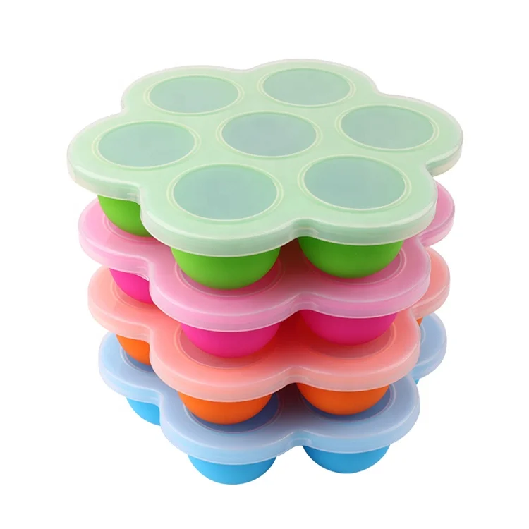 Amazon Hot sell  Baby Plate Silicone Ice Cube Tray Baby Food Storage Container and Freezer Tray With Lid