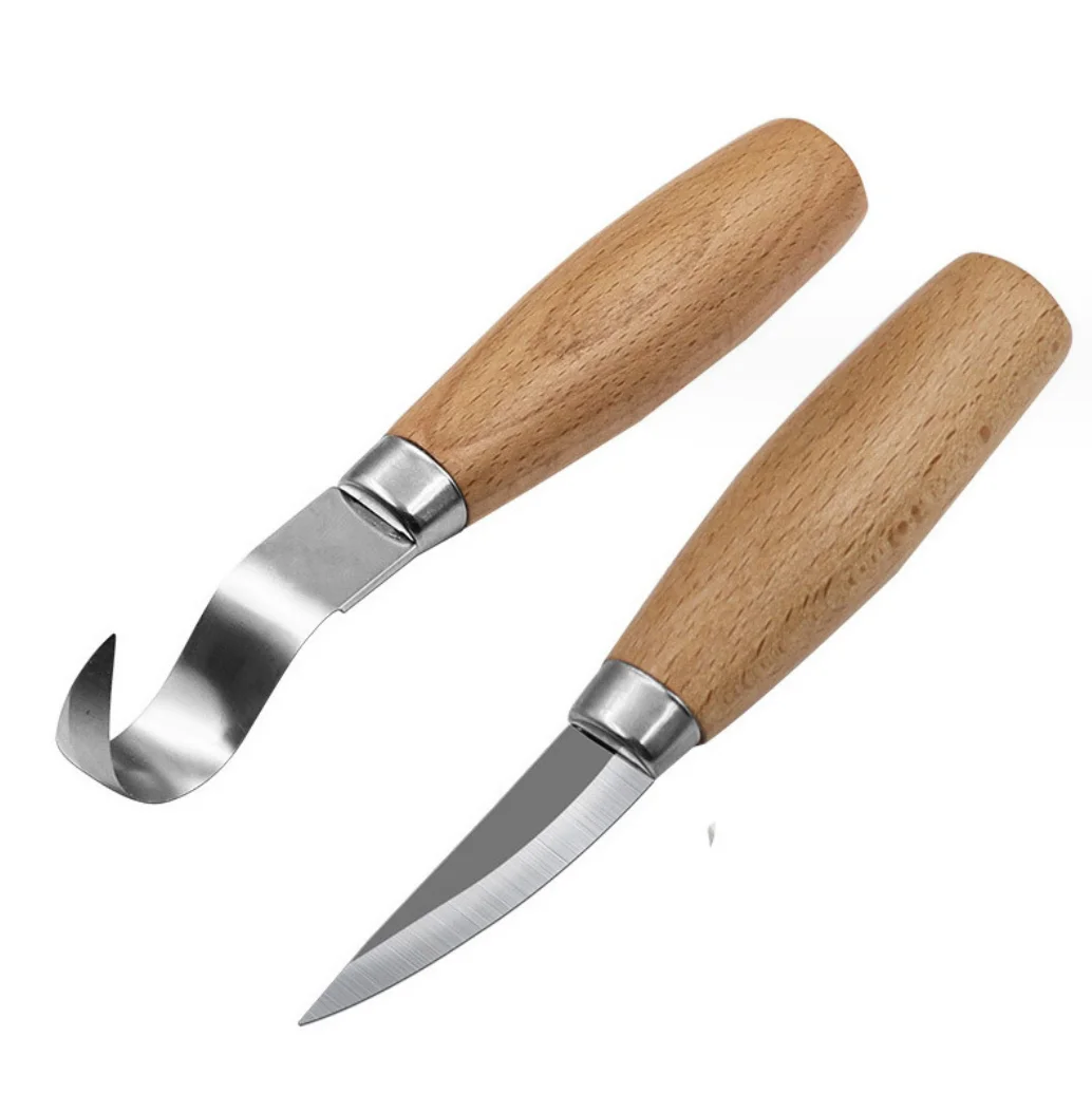 2pcs/set Woodcarving Cutter Straight/Curved Knife Hand Chisel Wood Carving Tools Chip Knives Woodworking Engraving Tools
