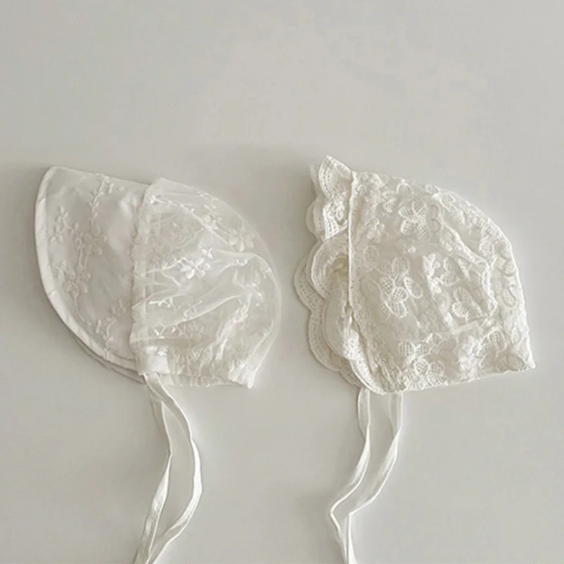Toddler Accessories 0-18M Lace Hollow Baby Bonnet Newborn Hat For Girls White Summer Baby Sun Protection Princess Infant Hats