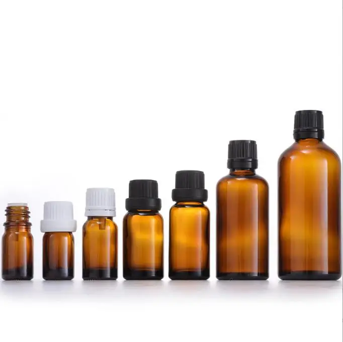 5ml amber essential oil glass bottle with Euro dropper and tamper proof seal cap