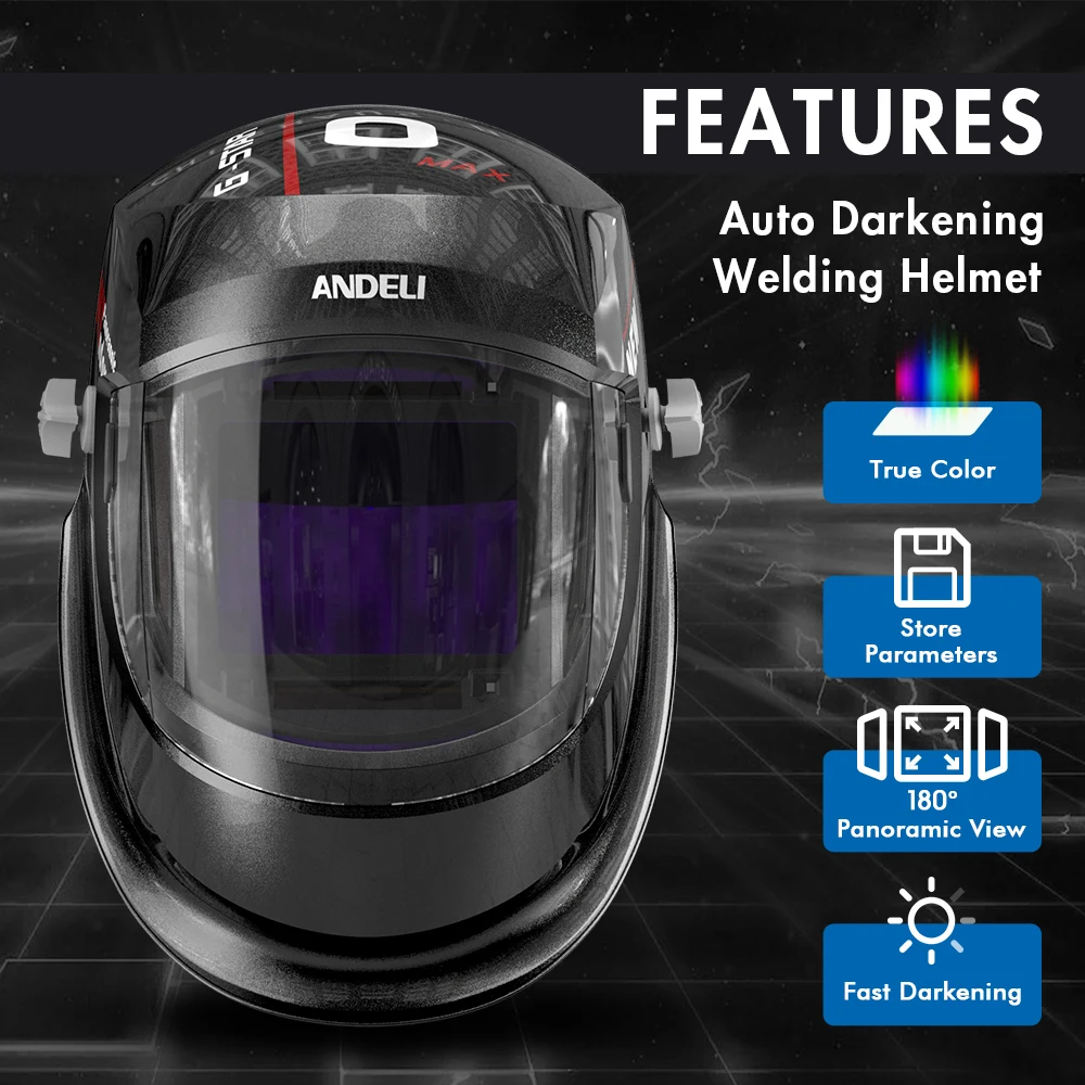 ANDELI Welding Helmet 180 Large Viewing Solar Auto Darkening True Color Welder Mask 4 Sensors