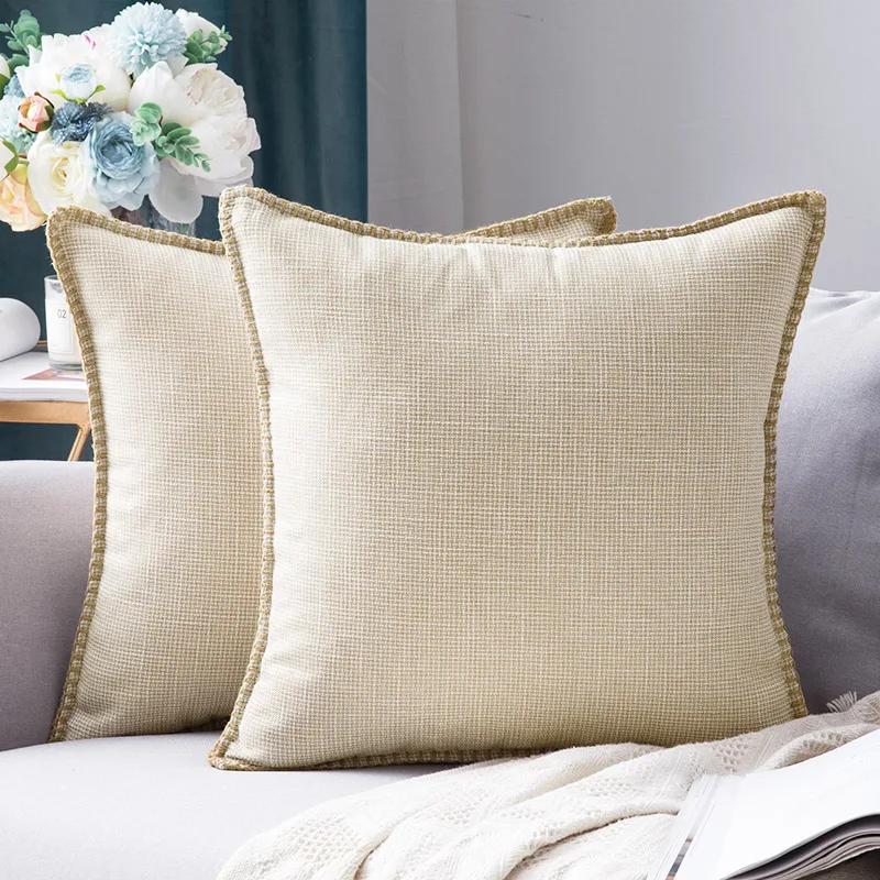 Wholesale Farmhouse Pillows Cases 45x45 cm Linen Cushion Cover with Edges Vintage Square Trimmed Design Throw Pillow Cover