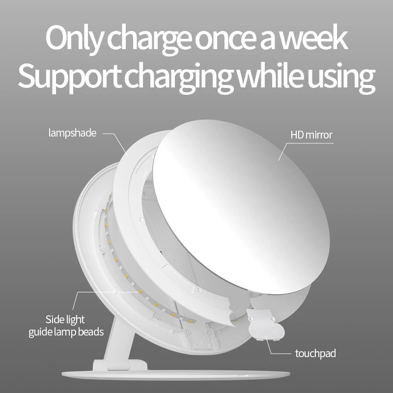 2021 New Charging Touchpad Control Ultra Hd 4 Different Brightness Portable Folding Lighted Led Makeup Mirror