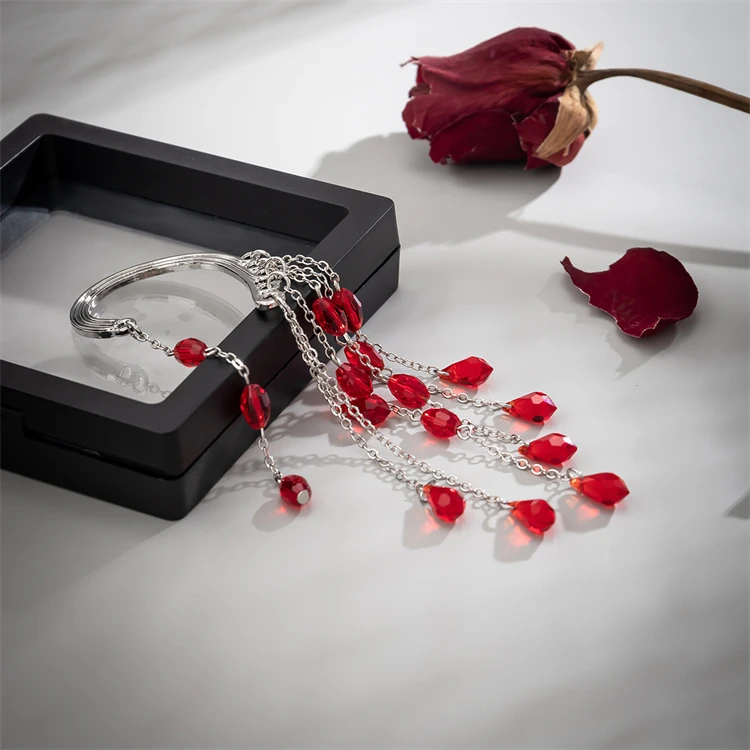 Fashion Punk Gothic Exaggerated Women Jewelry Red Crystal Blood Tassels Big Pendant Drop Ear Hook Earrings