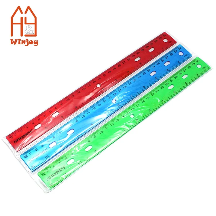 12 Inch/30cm Transparent Plastic Ruler, Assorted Color with Customized Personalized logo for School & Office.