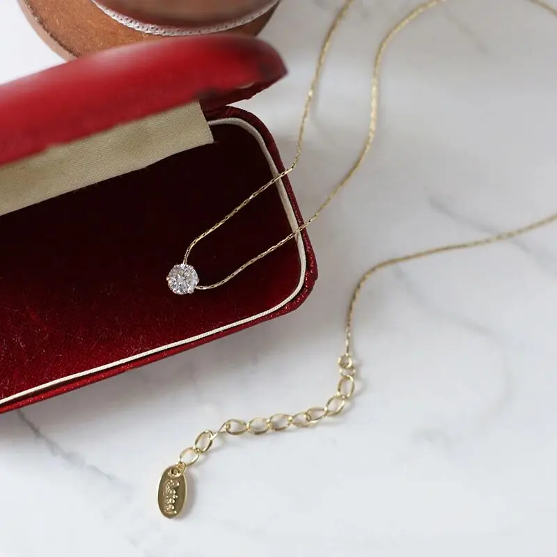 Dainty Elegant Custom Stainless Steel Jewelry Zirconia Charms 5AAAAA 5mm Single Diamond Zircon Pendant Necklace for Women