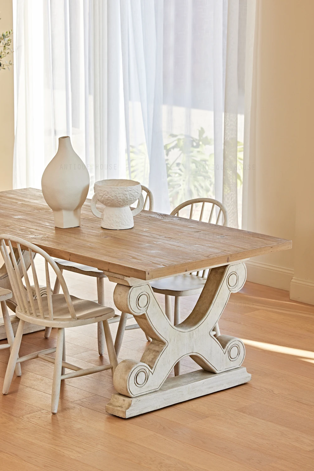 French Vintage Kitchen Furniture Natural recycled pine Handmade Dining Table Dining Table Set 6 Seater