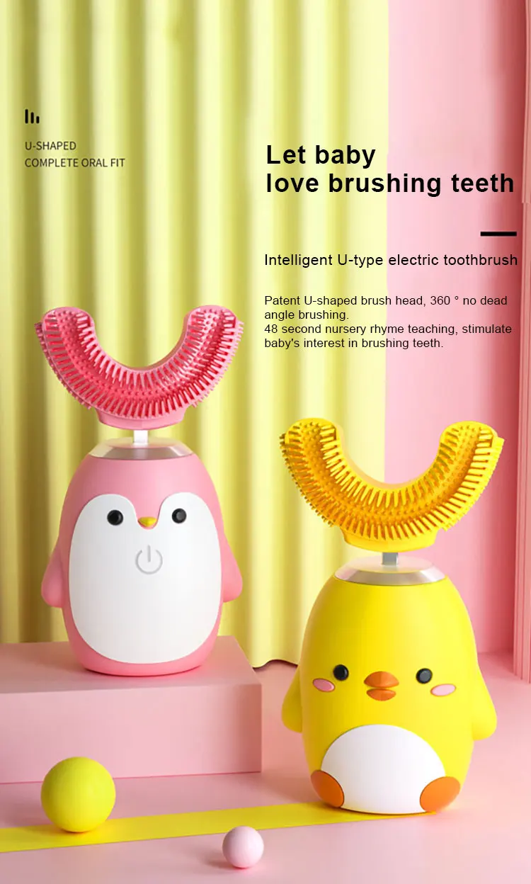 new design Power baby 360 degrees electric toothbrush soft creative silicon owl u shaped automatic electric toothbrush kids