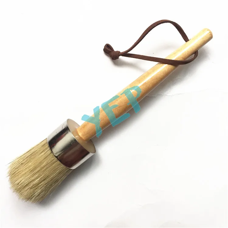 Yep Hot Sale Round Wooden Handle White Bristle Chalk Paint Brush For Wax Painting