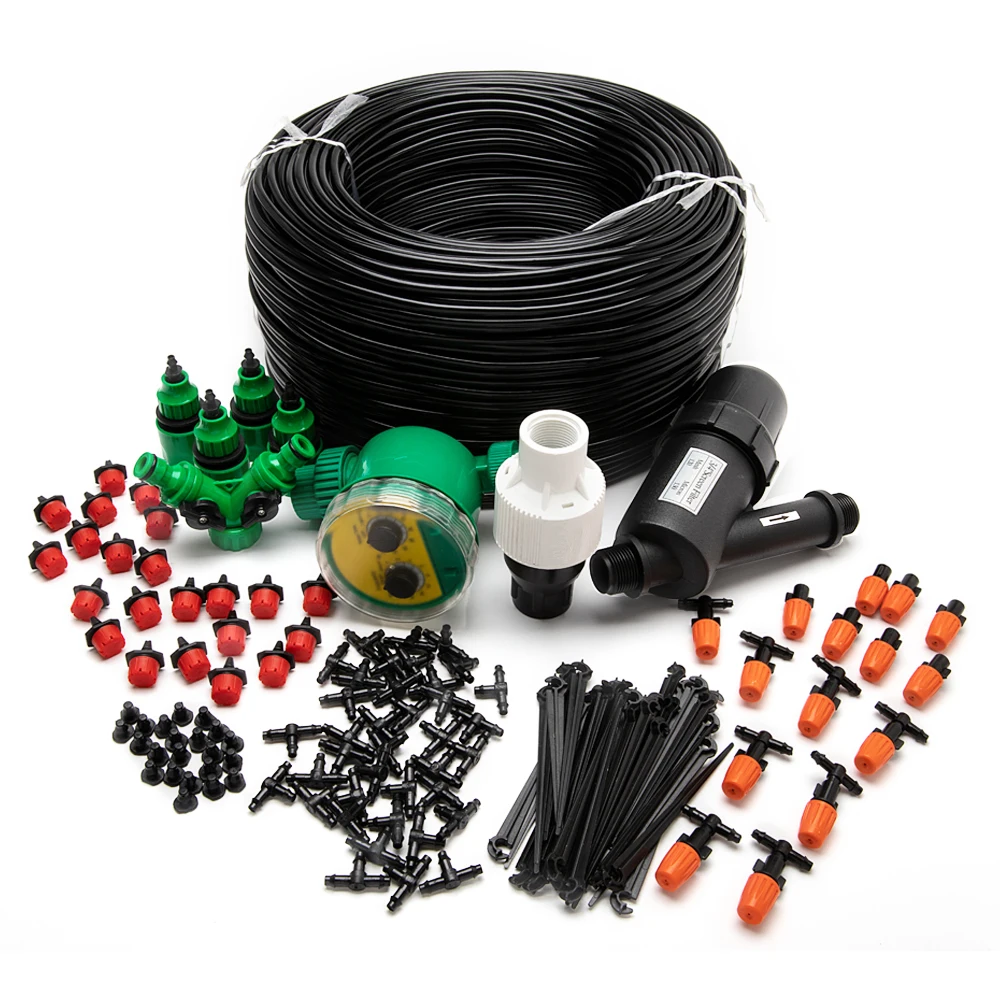 
Micro Drip Irrigation System Garden Watering System 40M DIY Professional Kit Timer Filter Pressure regulator Adjustable Drippers 