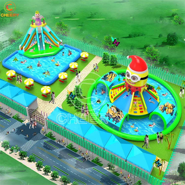 Fun city ground water park safety amusement PVC bouncy trampoline Inflatable water slide combo for kids