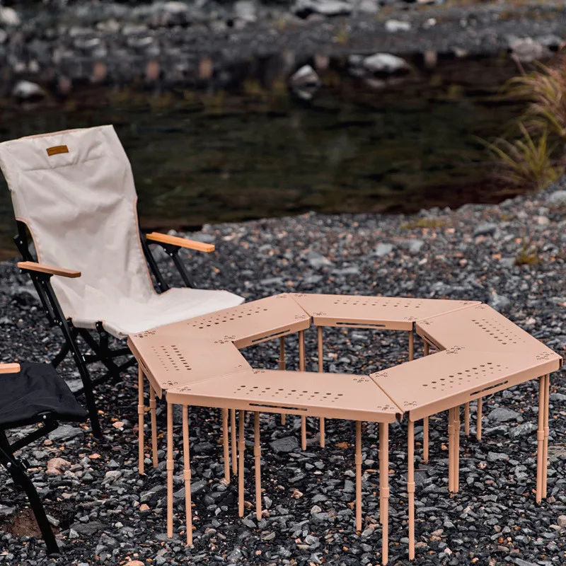 2022 New Outdoor Hexagonal Table Camping Portable Assembleable Table Picnic Folding Table Modern Furniture Aluminum Alloy Metal