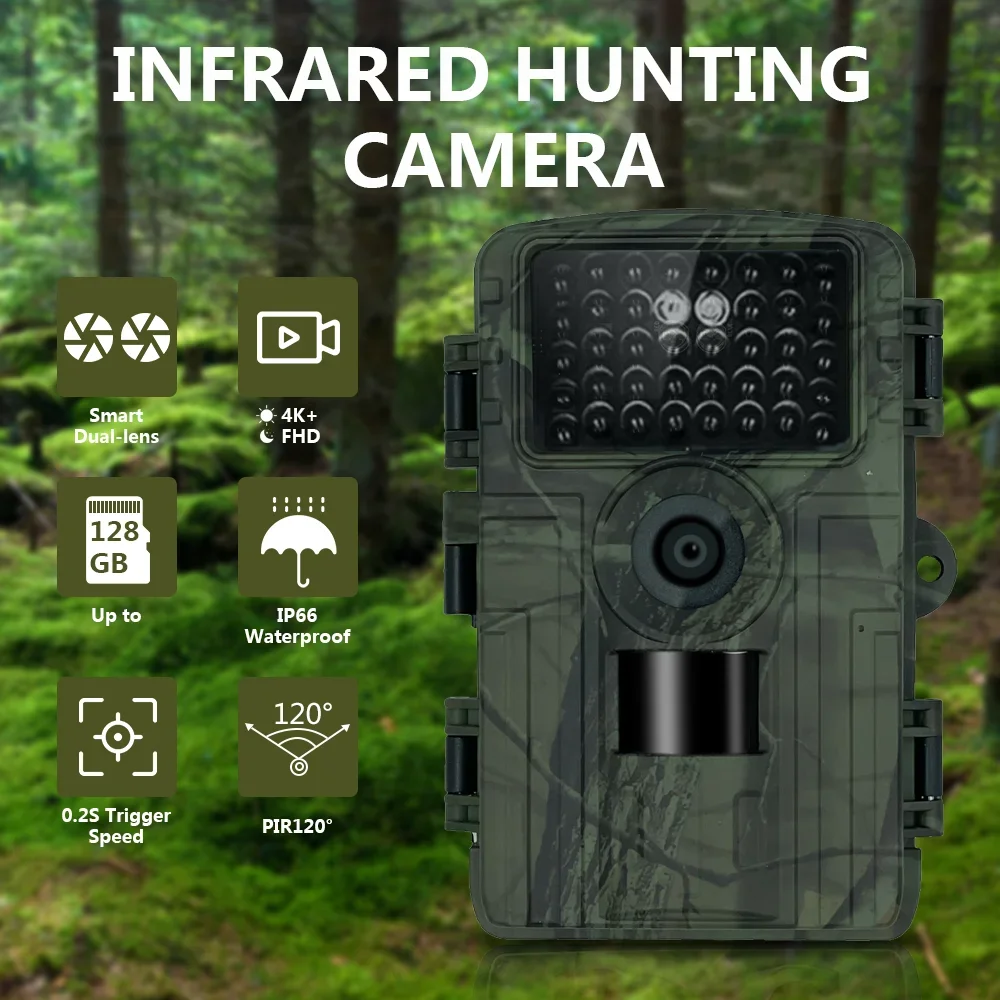 4K 60MP WIFI HD Night Vision Wild Game Trail Camera Traps with APP Control 120 Degree Angel lens for Home Security Hunting
