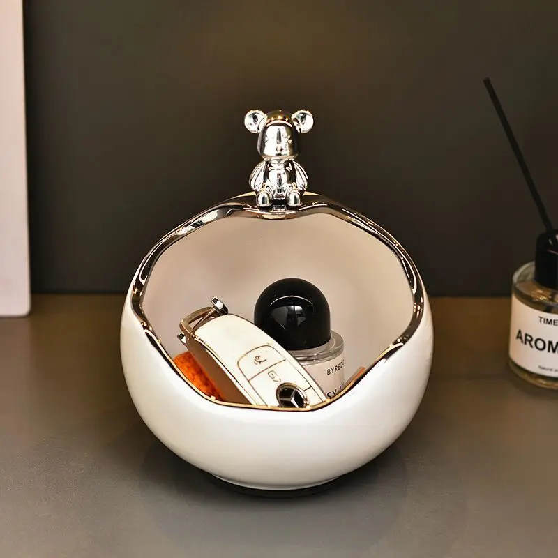 Creative Silver Ceramic Desktop Organizer Bowl Keyring Holder Handicraft Luxury & Minimalist Home/Office Decoration