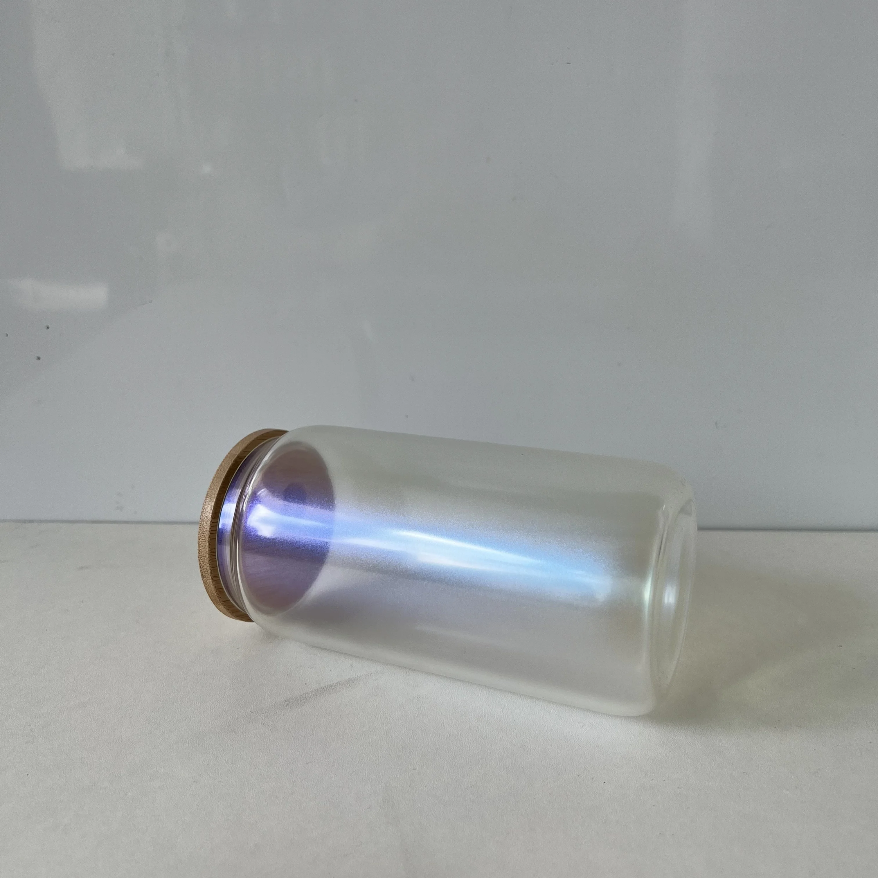 laser gradient drinking juice coke and beer glass can cola cup with bamboo lid and glass straw