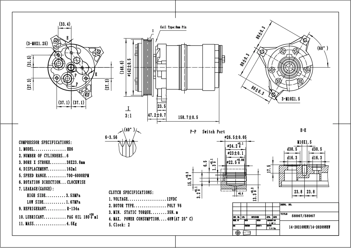 brand new auto air condition compressor h6 ac compressor for 6PK 143MM 58867