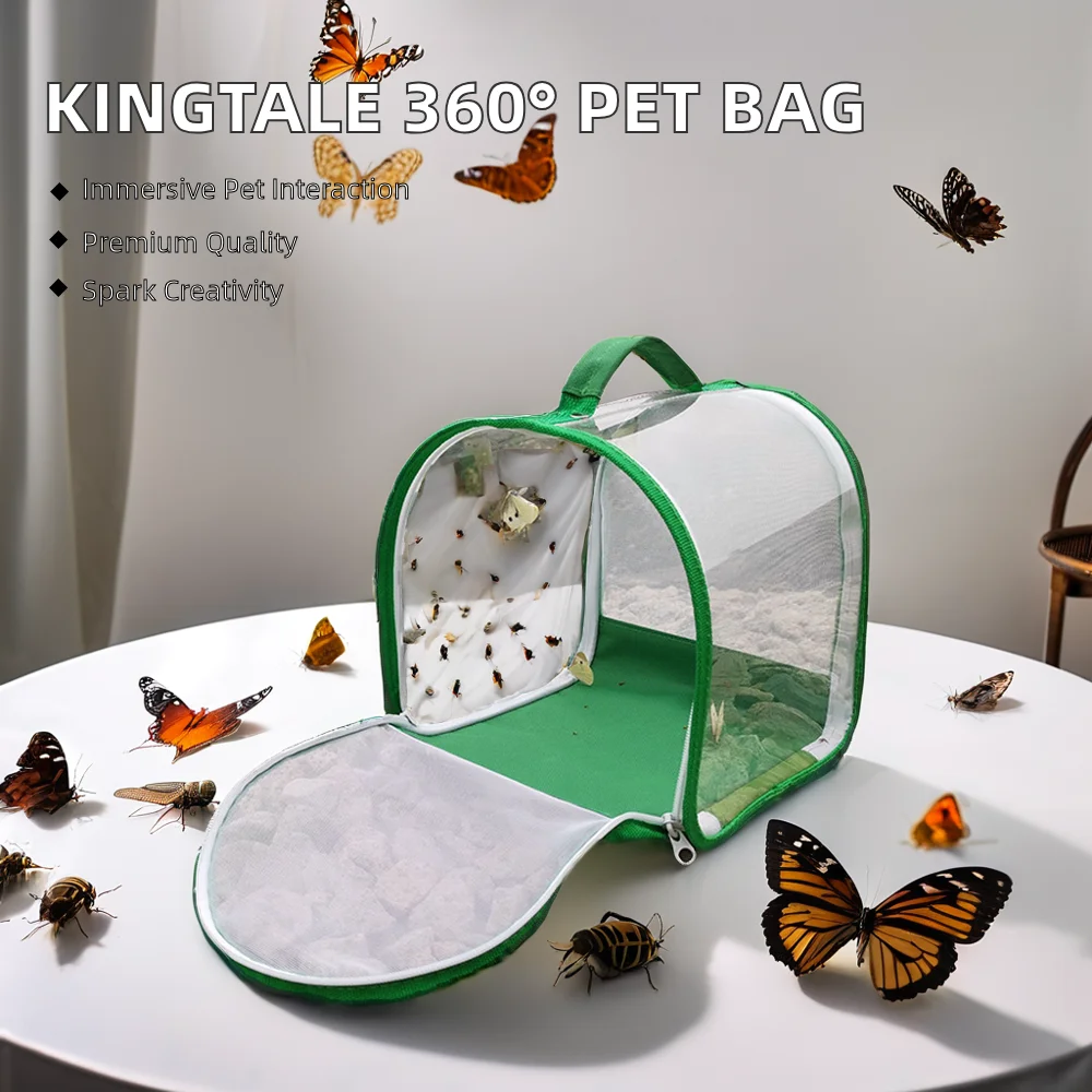 Kingtale Transparent Floral Pattern Pet Carrier Bag 360-Degree Protective Butterfly Cage for Insects Reptiles Pet Furniture